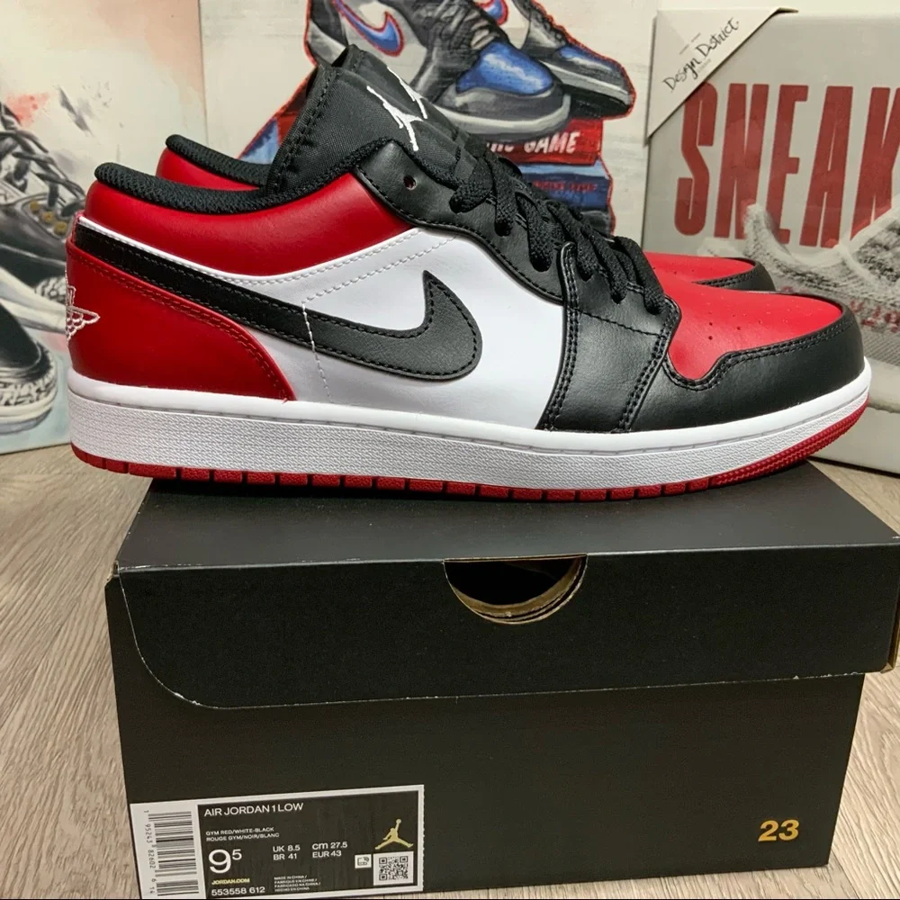 New Jordan 1 Low Bred Toe 2021 553558-612 Men's Shoe Size 9.5